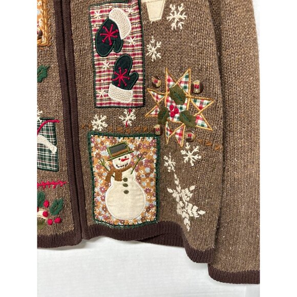 Vintage Holiday Cardigan Sweater With Festive Embroidery Ugly Sweater Christmas - Picture 8 of 10